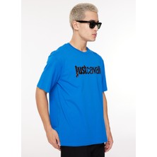 Just Cavalli Bisiklet Yaka Açık Mavi Erkek T-Shirt 75OAHG01