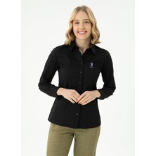 U.S. Polo Assn. Slim Fit Gömlek Yaka Düz Siyah Kadın Gömlek SALY023K