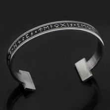 Viking Runik Yazılı Açık Kelepçe Tarz Nordik 316L Çelik Ayarlanabilir Erkek Bileklik