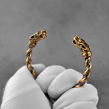 Viking Iskandinav Fenrir & Kurt Kafalı Açık Ayarlanabilir Paslanmaz & Kararmaz 316L Çelik Bileklik