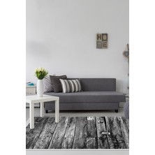 Dekoreko Dijital Salon Halısı Yıldız Deri Kaymaz Taban Saçaklı Modern Alannah Gri