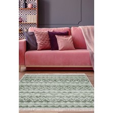 Dekoreko Dijital Salon Halısı Trend Keçe Kaymaz Taban Saçaklı Iskandinav Mali Yeşil