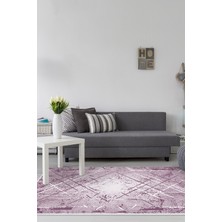 Dekoreko Dijital Salon Halısı Yıldız Deri Kaymaz Taban Modern Allissa Mor
