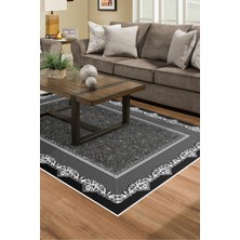 Dekoreko Dijital Salon Halısı Yıldız Deri Kaymaz Taban Modern Vicky Siyah