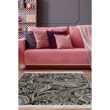 Dekoreko Dijital Salon Halısı Trend Keçe Kaymaz Taban Saçaklı Modern Cedrica Bej