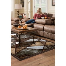 Dekoreko Dijital Salon Halısı Yıldız Deri Kaymaz Taban Modern Janice Gri Kahve