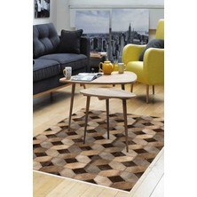 Dekoreko Dijital Salon Halısı Yıldız Deri Kaymaz Taban Modern Tanya Kahve