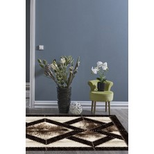 Dekoreko Dijital Salon Halısı Trend Keçe Kaymaz Taban Modern Posy Kahve