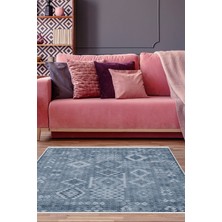 Dekoreko Dijital Salon Halısı Star Pamuk Kaymaz Taban Iskandinav Lorene Lacivert