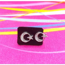 Oriental Taşlı Ay Yıldız Gümüş Küpe