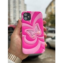 SPHONE iPhone 11 Kılıf Sihirli Kelebek Içi Sıvılı Simli Figür Liquid Yumuşak Esnek Renkli Silikon Butterfly