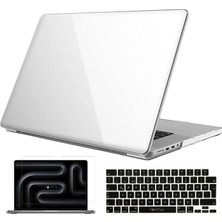 Novstrap Apple Macbook Pro 16 Inç M3 A2991 ile Uyumlu Parlak Kılıf + Siyah Klavye Kılıfı + Film