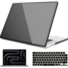 Novstrap Apple Macbook Pro 14 Inç M3 A2992 A2918 ile Uyumlu Parlak Kılıf + Siyah Klavye Kılıfı +Film