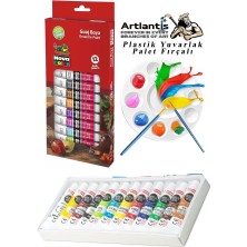 Artlantis Guaj Boya 12 Renk Nova Color 12 ml Tüp 1 Paket 12 Li Guaj Boya Seti ve Yuvarlak Resim Paleti Fırçalı 1 Paket 10 Hazneli Boya Paleti Sanatsal Boyalar Için Palet Guaj Boya