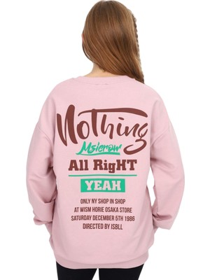 İrem Çocuk Giyim Kız Çocuk Çift Taraf Nothing Yazı Desenli Oversize Pudra Sweatshirt