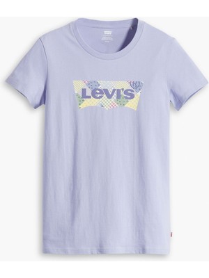 Levi's Levi's Bisiklet Yaka Baskılı Mavi Kadın T-Shirt Lse The Perfect Tee 501 Quılt Bw Fı