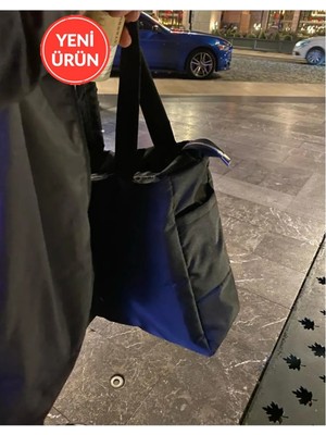 Wanda Samilon Kabartmalı Iç Cepli Büyük Boy Puf Kumaş Shopper Çanta Napoli Siyah