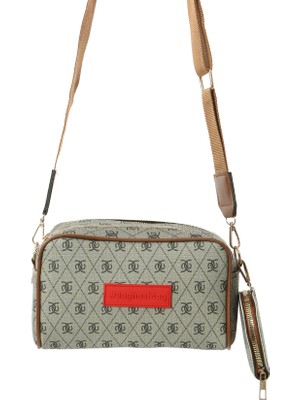 Baghashtag Bej Minimal Desenli Çift Fermuarlı Deri Çanta