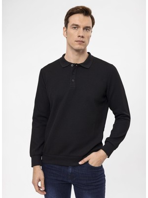 Süvari Polo Yaka Regular Fit Armürlü Siyah Erkek Kazak Tr2013700314