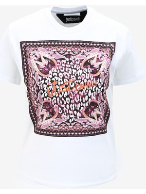 Just Cavalli Bisiklet Yaka Baskılı Beyaz Kadın T-Shirt 75PAHF04