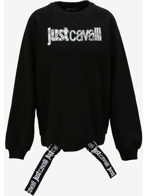 Just Cavalli Bisiklet Yaka Baskılı Siyah Kadın Sweatshırt 75PAIG05
