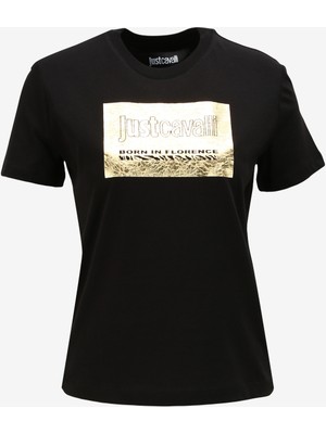 Just Cavalli Bisiklet Yaka Baskılı Siyah Kadın T-Shirt 75PAHG06