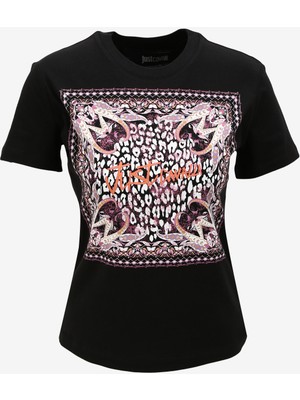 Just Cavalli Bisiklet Yaka Baskılı Siyah Kadın T-Shirt 75PAHF04