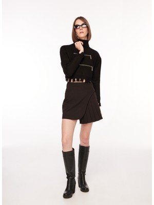 Cedelar Balıkçı Yaka Normal Düz Siyah Kazak Kadın Smar