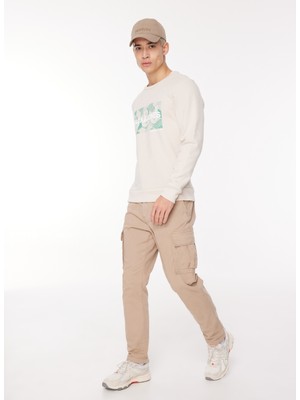 Jack & Jones Bisiklet Yaka Krem Erkek Sweatshırt 12261183_JCOAREA Sweat Crew Exc