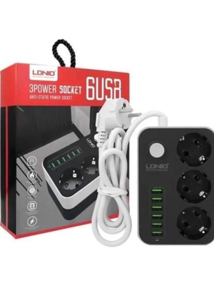 Magi Toptan Ldnıo SE3631 3lü Priz 6 USB Korumalı Akım Güç Düğmeli Modern Tasarım