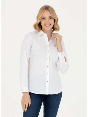 U.S. Polo Assn. Slim Fit Gömlek Yaka Düz Beyaz Kadın Gömlek CRISY023K