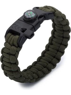 Polis Sepeti Paracord Bileklik -Pusula-Ateş Başlatıcı-Düdük-Yeşil