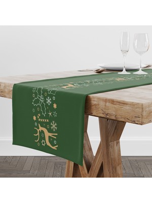 The Lucid Lab Geyikli ve Yapraklı / Yeşil Yılbaşı Temalı Runner Örtü