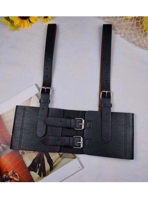 Köstebek Siyah Deri Harness Belt