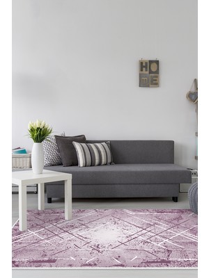 Dekoreko Dijital Salon Halısı Yıldız Deri Kaymaz Taban Modern Allissa Mor