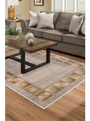 Dekoreko Dijital Salon Halısı Trend Keçe Kaymaz Taban Modern Twyla Camel