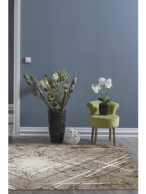 Dekoreko Dijital Salon Halısı Yıldız Deri Kaymaz Taban Modern Allissa Kahve