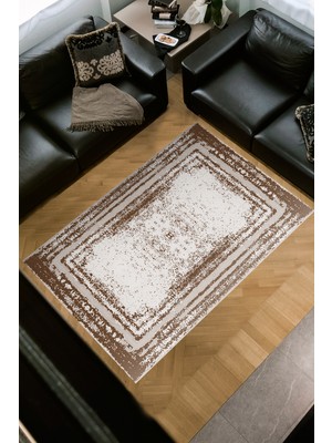 Dekoreko Dijital Salon Halısı Yıldız Deri Kaymaz Taban Modern Mollie Krem