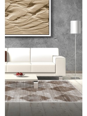 Dekoreko Dijital Salon Halısı Yıldız Deri Kaymaz Taban Iskandinav Amaris Kahve