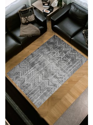 Dekoreko Dijital Salon Halısı Star Pamuk Kaymaz Taban Iskandinav Mel Antrasit