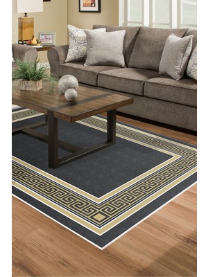 Dekoreko Dijital Salon Halısı Trend Keçe Kaymaz Taban Modern Hunter Siyah