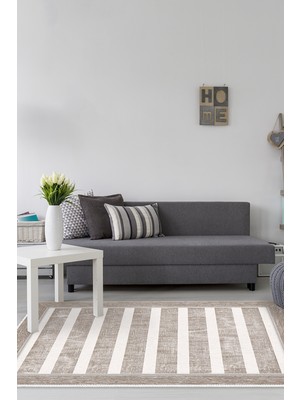 Dekoreko Dijital Salon Halısı Yıldız Deri Kaymaz Taban Modern Alexia  Bej