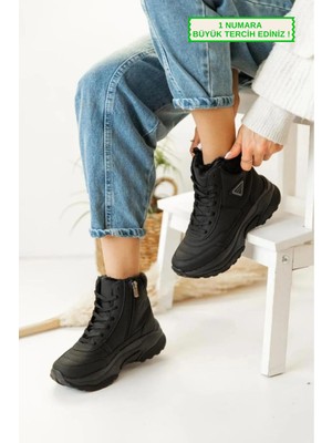 Zerenyus Abra Süper Hafif Ortopedik Yün Astarlı Kadın Spor Bot - Siyah