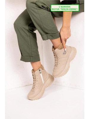 Zerenyus Abra Süper Hafif Ortopedik Yün Astarlı Kadın Spor Bot - Bej