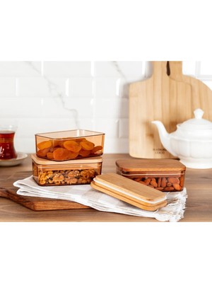 Home Madame Coco Diviera 500ML Ahşap Kapaklı Saklama Kabı 3'lü