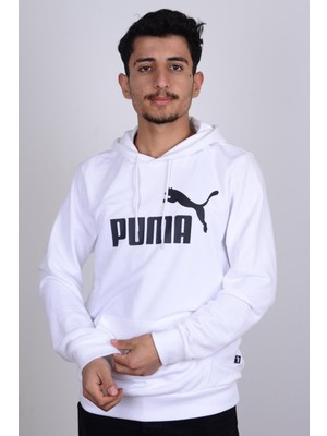 Puma 586688-02 Beyaz Puma Baskılı Kapüşonlu Erkek Sweat