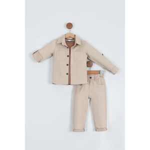 Erkek Çocuk Pamuklu Gömlek Tişört Pantolon 3'lü Alt Üst Takım