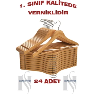 Nisar Store 24 Adet Ahşap Elbise Askısı Dolap Düzenleyici Lüks Natürel 1. Kalite