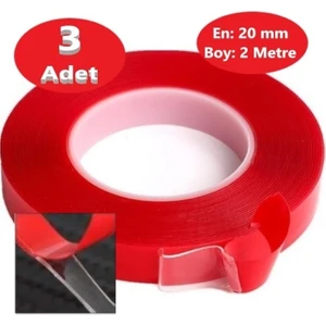 Çift Taraflı Bant Montaj Bandı Şeffaf 3 Adet (20 mm X 2 metre)