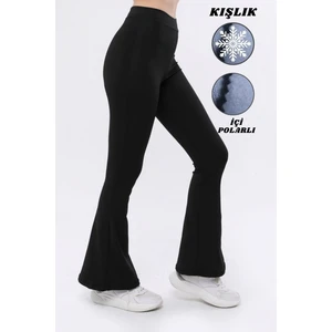 Dream Style Kadın Siyah Kışlık Içi Polarlı Ispanyol Paça Dalgıç Kumaş Yüksek Bel Toparlayıcı Tayt Pantolon